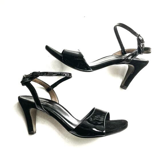 Paul Green Black Patent Leather Strappy Sandals  Handmade Austria Classic Heels - Picture 1 of 16